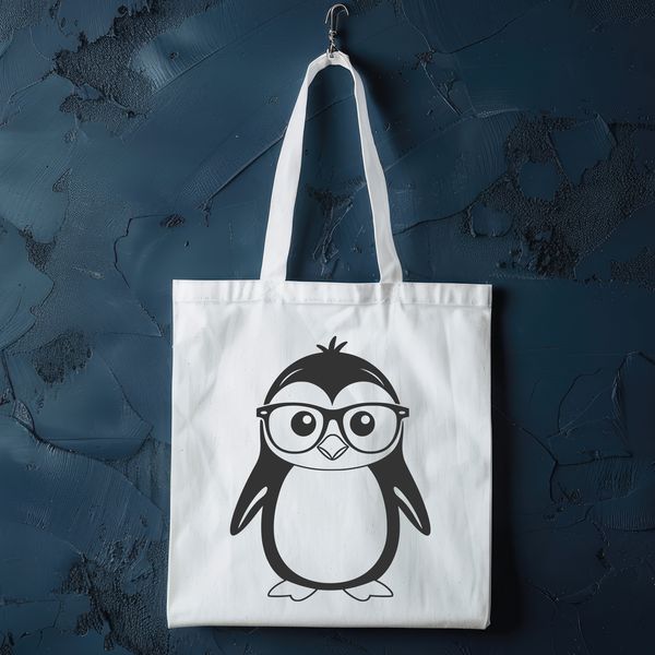 Adorable Penguin Character in Vector Format A cartoon penguin character wearing glasses in a simple vector illustration format.