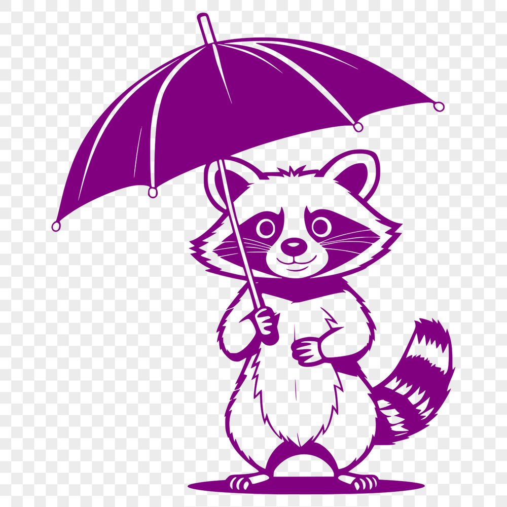 Cute Raccoon Holding Umbrella Vector Graphic A raccoon illustration featuring the animal holding an umbrella, created as a vector graphic.