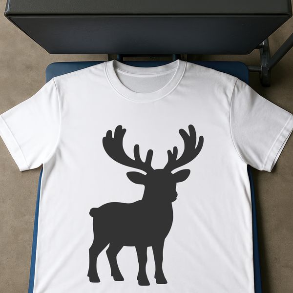 A stylized illustration of a reindeer in a festive holiday setting.