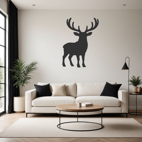 A simple line art illustration of a reindeer with antlers.