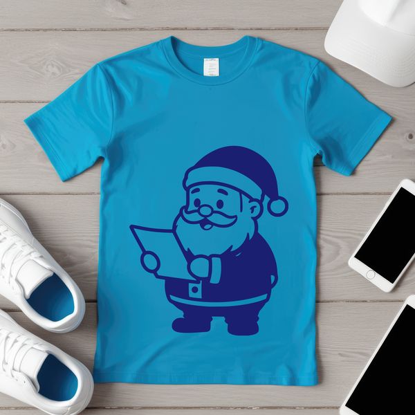 A simple illustration of Father Christmas in a traditional holiday setting.