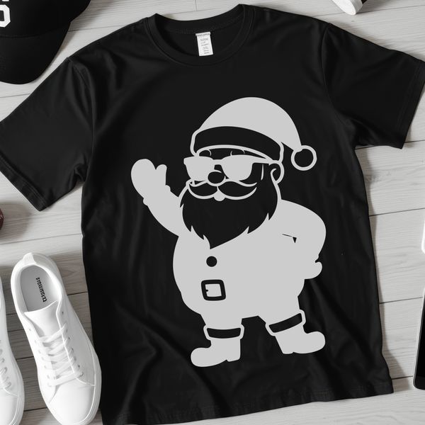 Jolly bearded man in red suit with white fur trim, ready to deliver gifts on Christmas Eve.