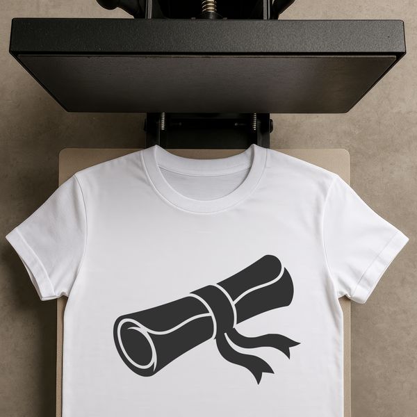 A vector illustration of a traditional graduation scroll with a diploma at the center.