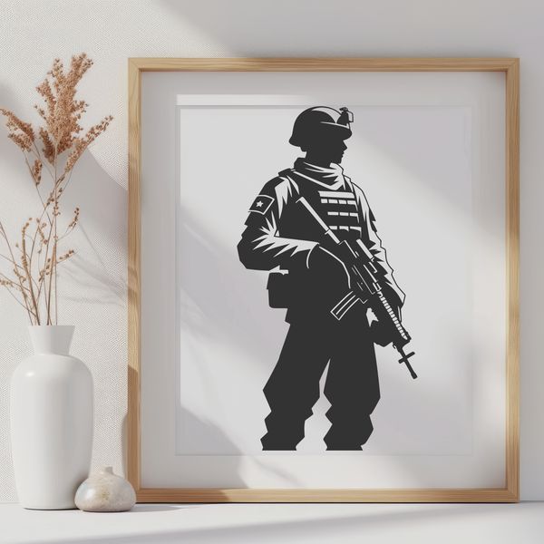 Military Icon in Uniform Military personnel in uniform, ready for action.