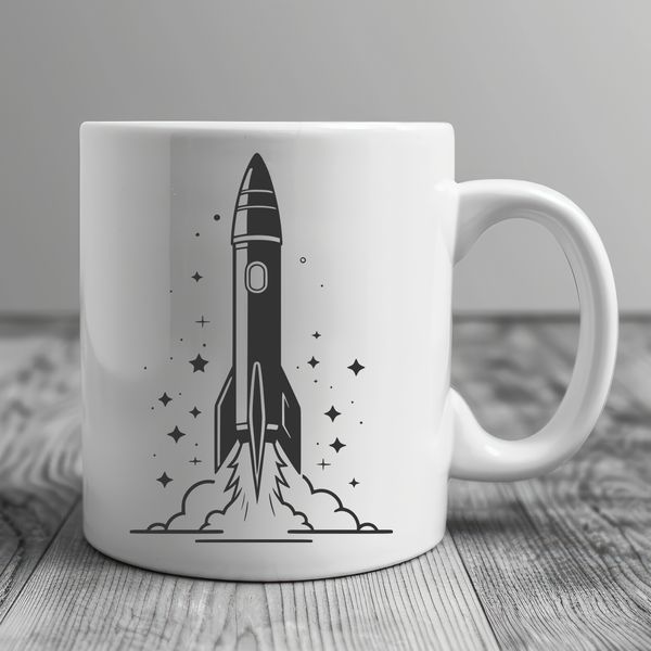 Elegant Rocket Ship Illustration A futuristic spaceship with metallic details and sleek design, suitable for vector art and cutting machine projects.