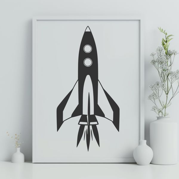 High-Tech Rocket Ship Art A 2D digital illustration of a spaceship with sleek design, suitable for vector graphics.