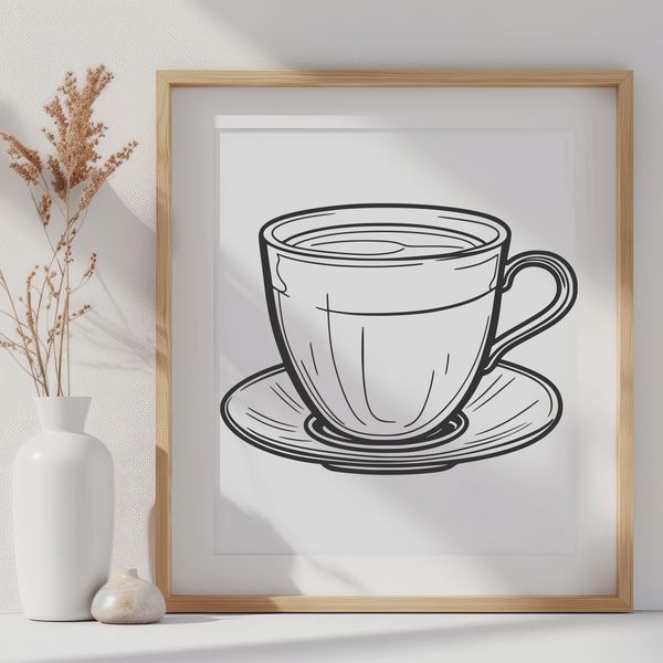 Whimsical Tea Cup Design An illustration of a teacup with intricate design and fine details.
