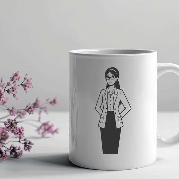 Beautiful Teacher Clip Art SVG Image A young professional woman standing at the front of a classroom, dressed in a suit and holding a chalkboard marker.