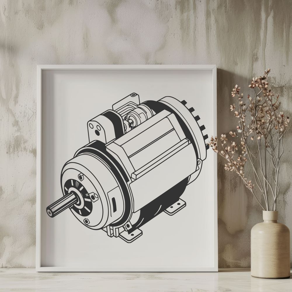 Motor Illustration Vector Art Detailed illustration of an electric motor with moving parts.