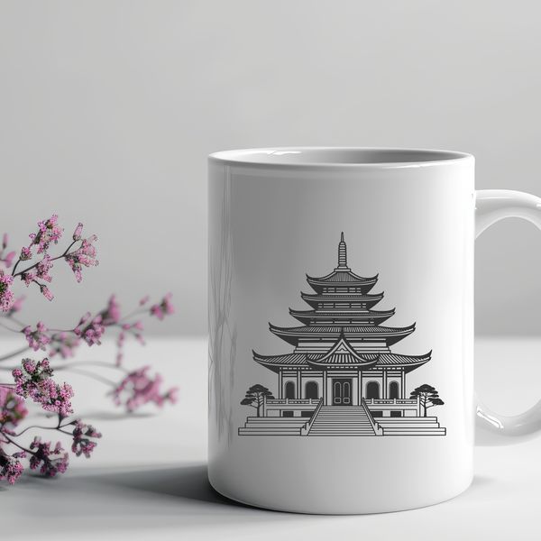 An ornate vector design representing a classic Buddhist place of worship.