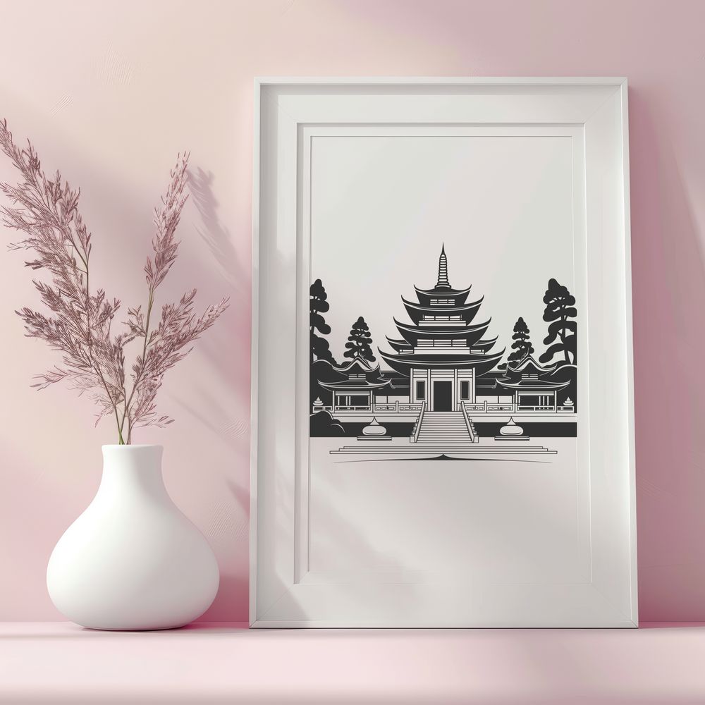 Stylized Buddhist Temple Icon An isolated vector representation of a stylized Buddhist temple, suitable for various digital and cutting projects.