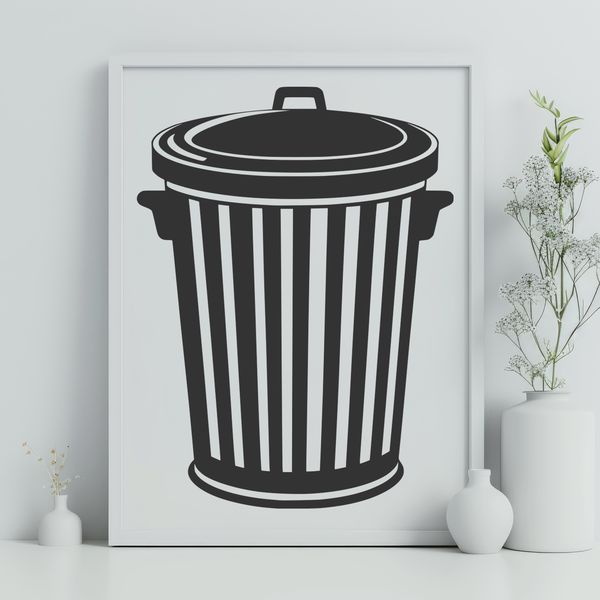 Simple Bin Illustration SVG A simple vector illustration of a trash can with a lid, suitable for digital design and crafting projects.