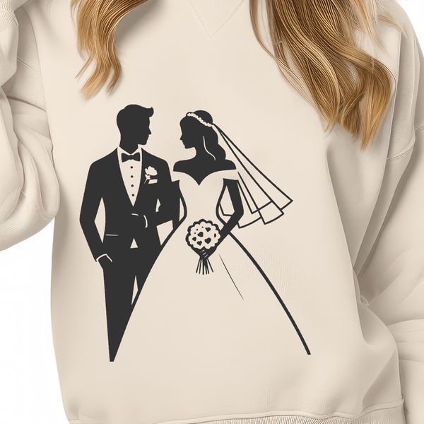 Free Vector Clip Art of a Bride and Groom A vector graphic illustration of a wedding scene featuring a bride and groom.