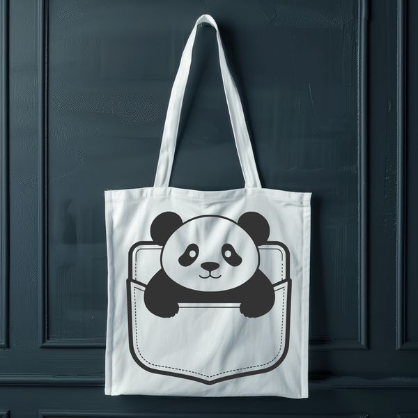 Panda in a Cozy Pocket A detailed illustration of a panda in a pocket-like setting.