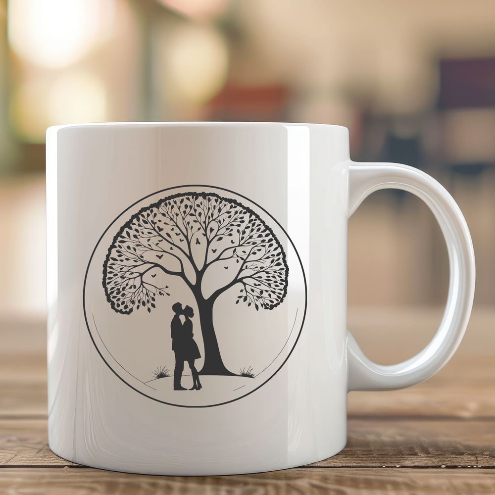 Whimsical Lovers' Tree Design An SVG design featuring a whimsical lovers' tree, perfect for wedding invitations or romantic designs.