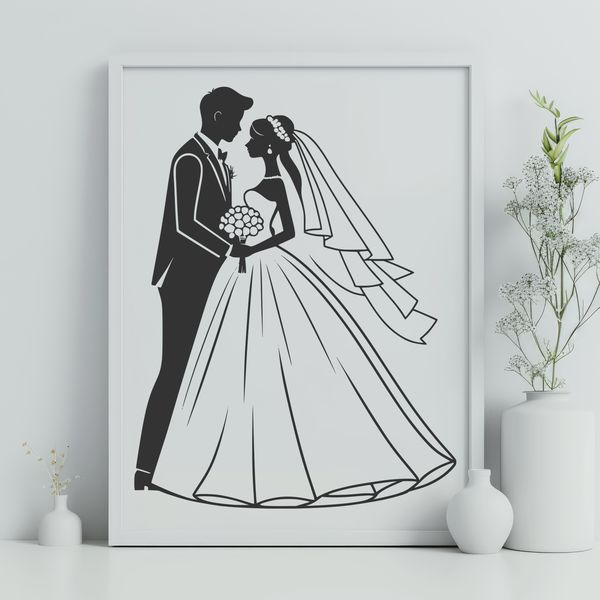 Beautiful Couple Vector Illustration Wedding ceremony vector illustration featuring a bride and groom.