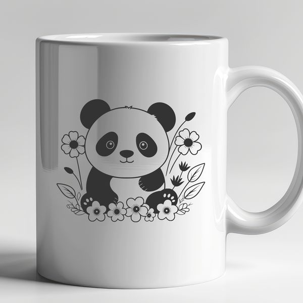 Free Vector Panda Design for Personal Use A simple illustration of a black and white panda in a natural environment.