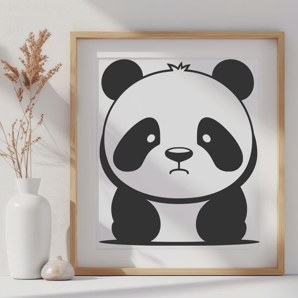 Neutral Background Panda Clip Art A simple illustration of a black and white panda in a neutral background, suitable for various applications.