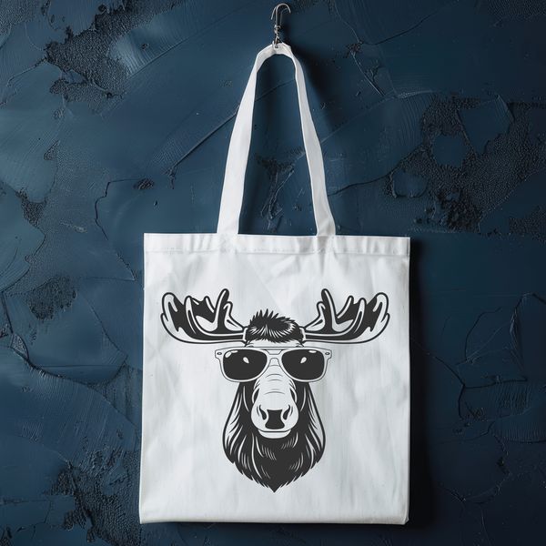 Wildlife Icon in Sunglasses SVG A moose wearing sunglasses in a forest environment.