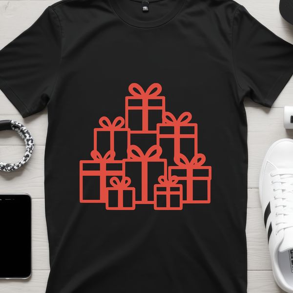 A minimalist illustration of a gift box with wrapping paper and a ribbon, suitable for Christmas or birthday decorations.