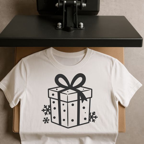 A 2D illustration of a wrapped gift box with a festive ribbon and bow.