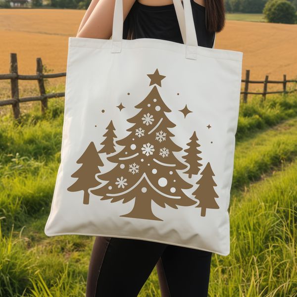 A stylized illustration of a festive holiday Christmas tree with branches and ornaments.