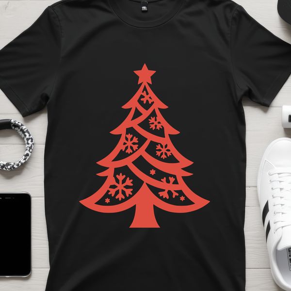 A classic winter symbol, this vector illustration features a stylized Christmas tree with branches and ornaments.