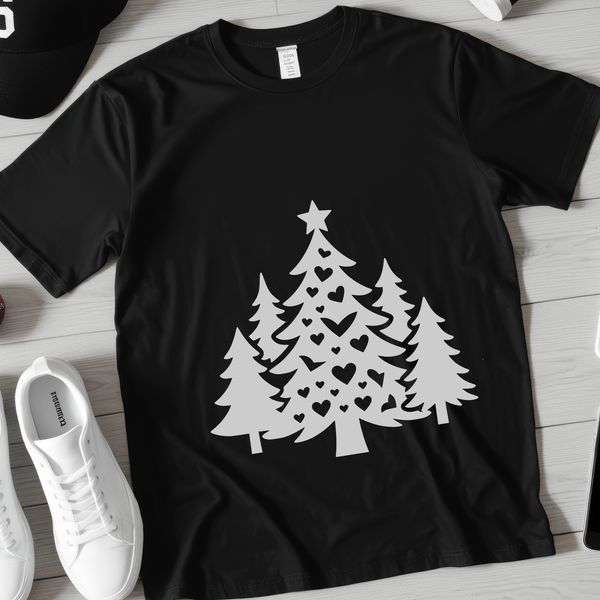 An illustration of a traditional holiday Christmas tree with branches and foliage.