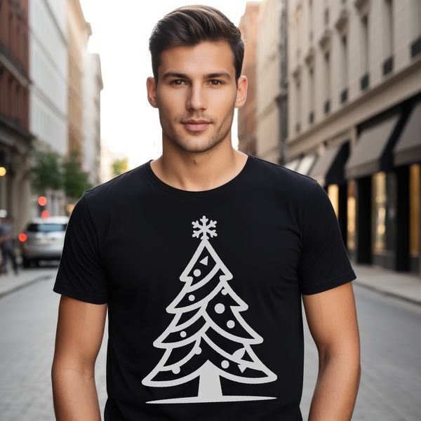 A stylized illustration of a Christmas tree with ornaments and lights, suitable for digital use.