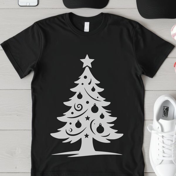 A stylized vector illustration of a classic Christmas tree, suitable for various commercial uses.