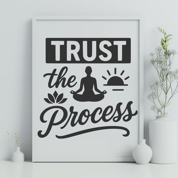Calming Quote Art SVG A calming yoga quote in a modern, cursive script font, perfect for a wellness or self-care theme.