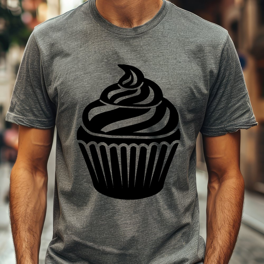 Digital Cake Design Element A digital illustration of a single serving-sized cake with frosting and sprinkles.