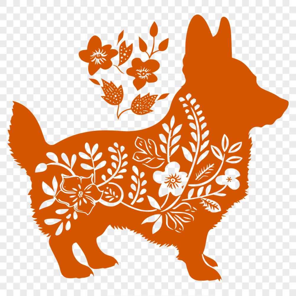 Floral Standing Welsh Corgi PNG