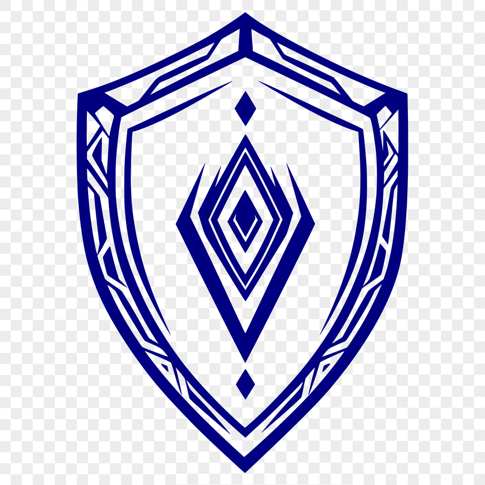 Geometric Shield Graphic with Symmetrical Design A geometric shield graphic with bold lines and symmetrical design elements.