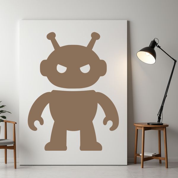 A metallic robot with a futuristic appearance, suitable for commercial or personal use in various design projects.