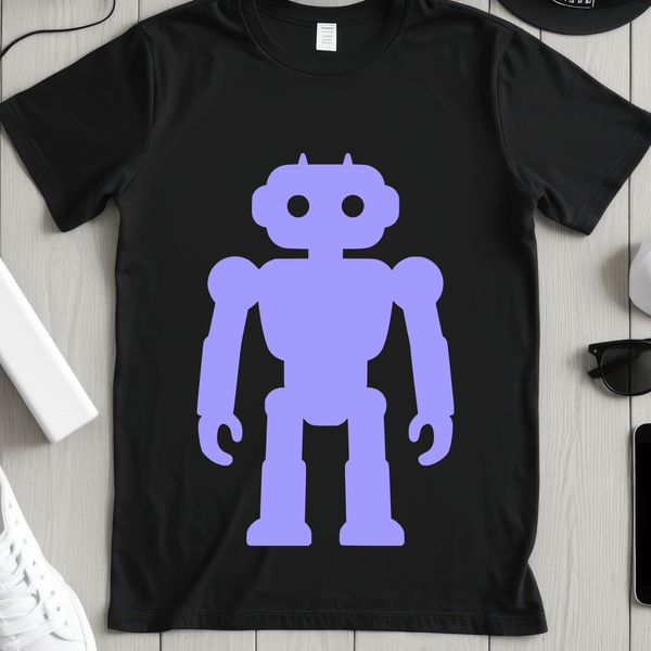 A futuristic sci-fi robot designed as a vector graphic suitable for cutting machines like Cricut.