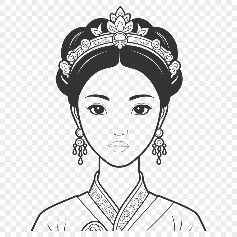 A female royal character designed as vector art, suitable for cutting machines or laser cutters.