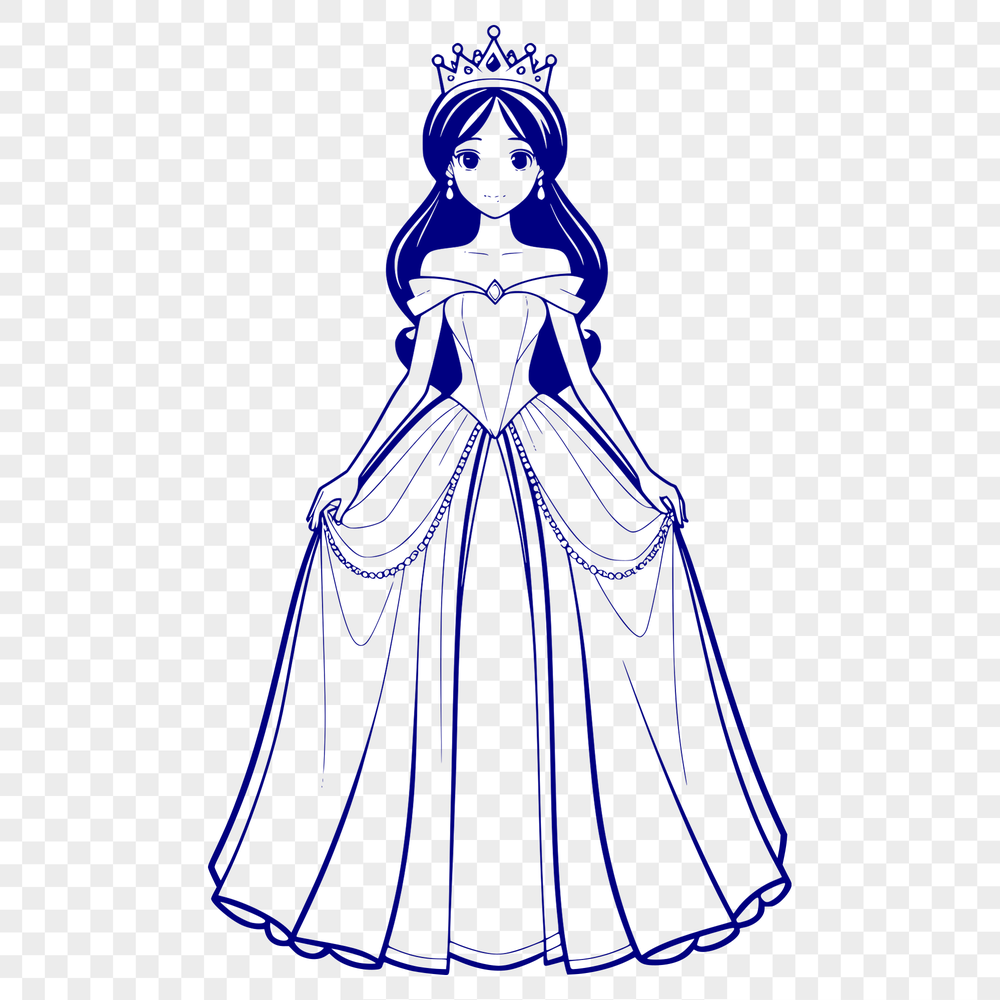 An SVG illustration of a little girl in a regal gown, suitable for digital design projects.