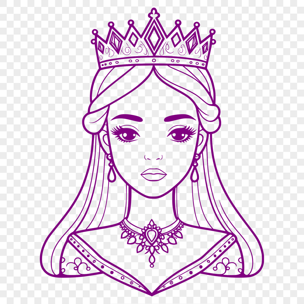 A royalty-inspired vector design featuring a young female character in a regal pose.