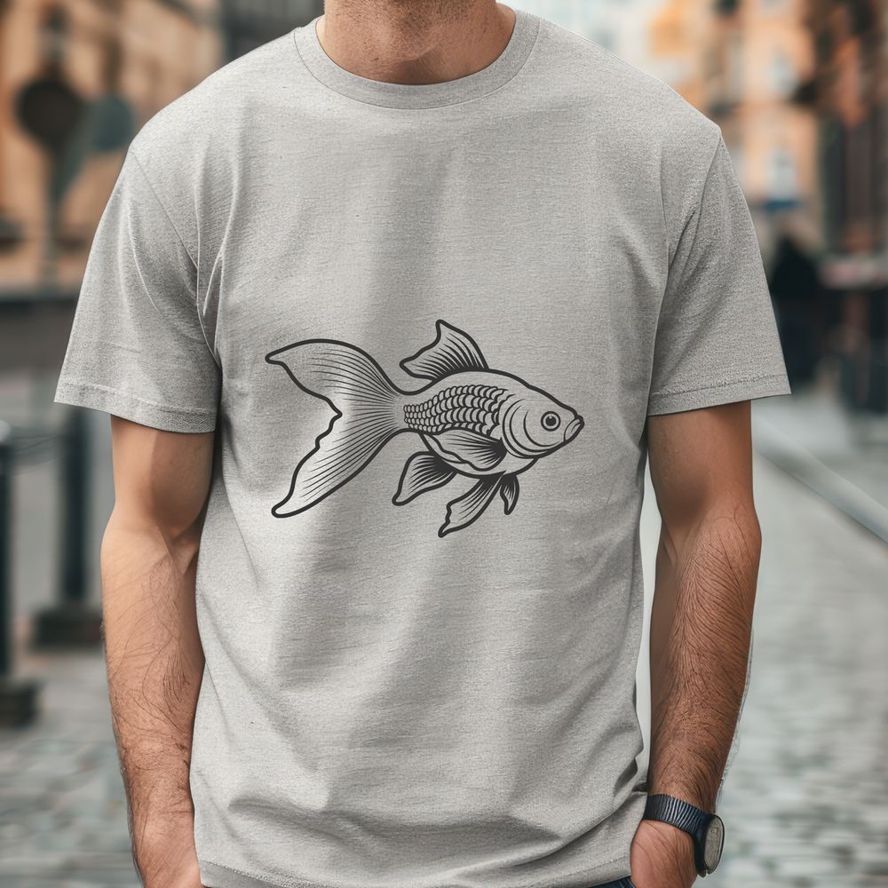 A whimsical goldfish illustration in a bowl A digital illustration of a goldfish in a bowl.