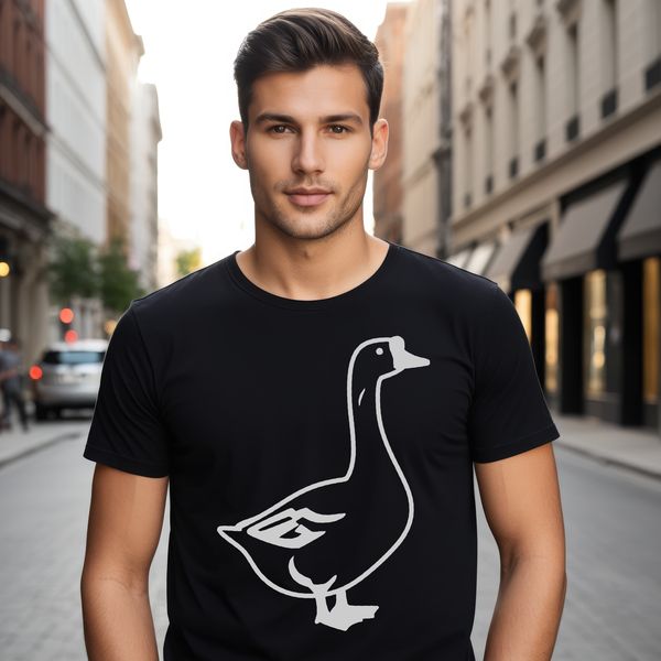 An illustration of a goose in silhouette form, suitable for cutting out with a machine or engraving.