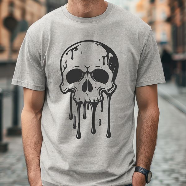 Spooky Halloween Illustration Vector A gothic-style illustration of a dripping skull, suitable for Halloween-themed designs.