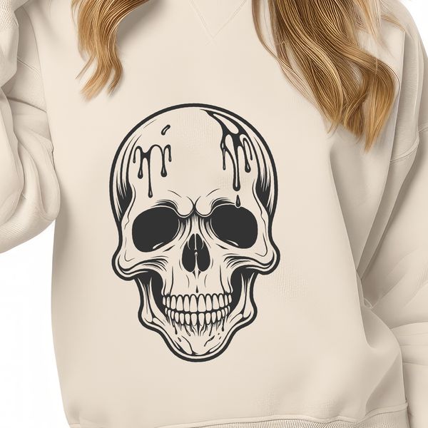 Spooky Dripping Skull SVG Design A dripping skull design suitable for Halloween and gothic themes, created as an SVG file.