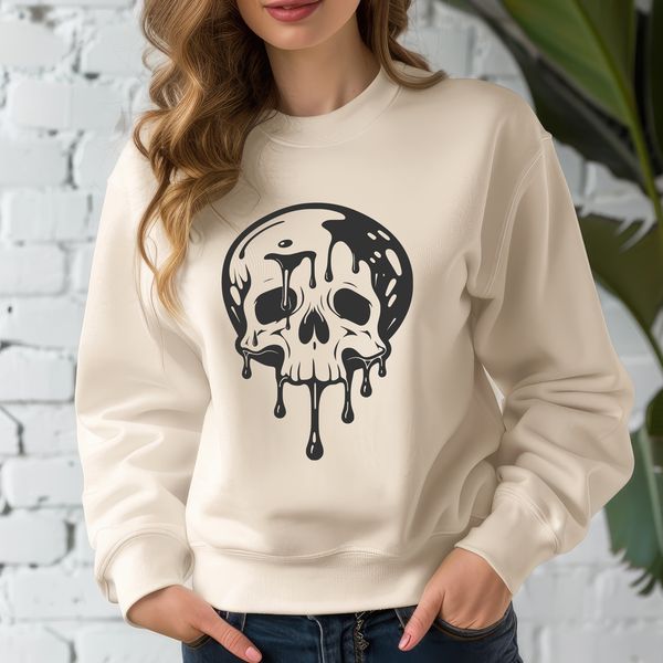 Beautiful Dripping Skull Vector Image A decorative skull design with dripping effect, suitable for various cutting machines and digital designs.