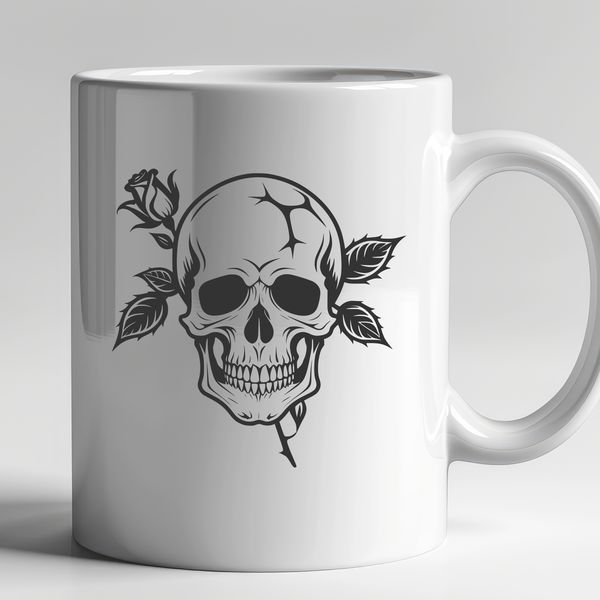Stylized Halloween Decorative Skull SVG A stylized Gothic-style skull adorned with intricate details, suitable for Halloween decorations or other creative projects.