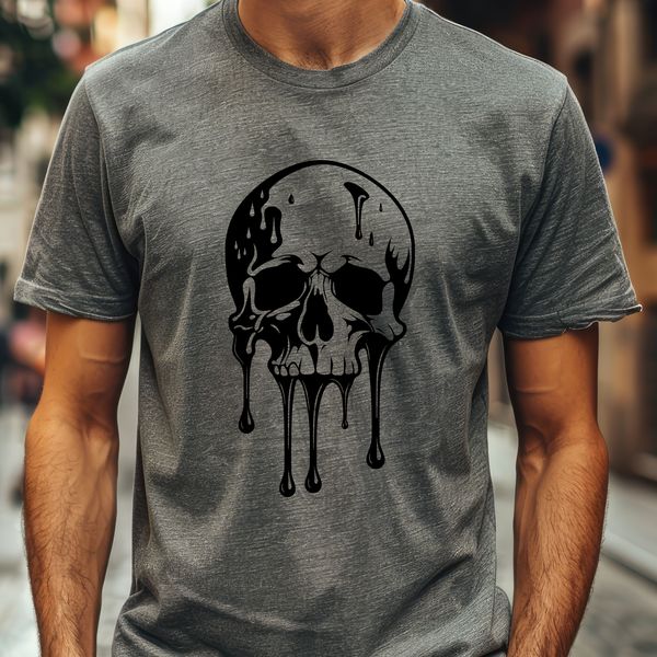 Gothic Skull Illustration with Dripping Effects A detailed illustration of a dripping skull with Gothic-inspired design elements.