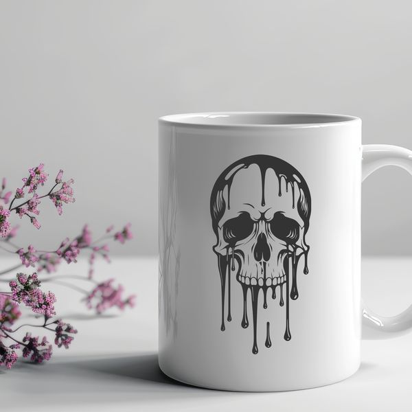 Halloween Decorations Design A detailed illustration of a skull with dripping effects, suitable for gothic designs and Halloween themes.