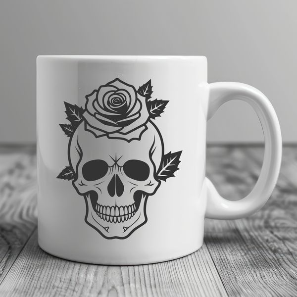 Dark Romance Skull Design Gothic-inspired skull design with a rose intertwined in its bony details.