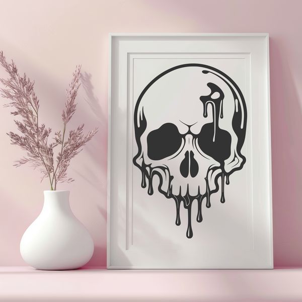 Beautiful Free Vector Skull Design A gothic-inspired design featuring a dripping skull with intricate details, suitable for Halloween-themed projects.