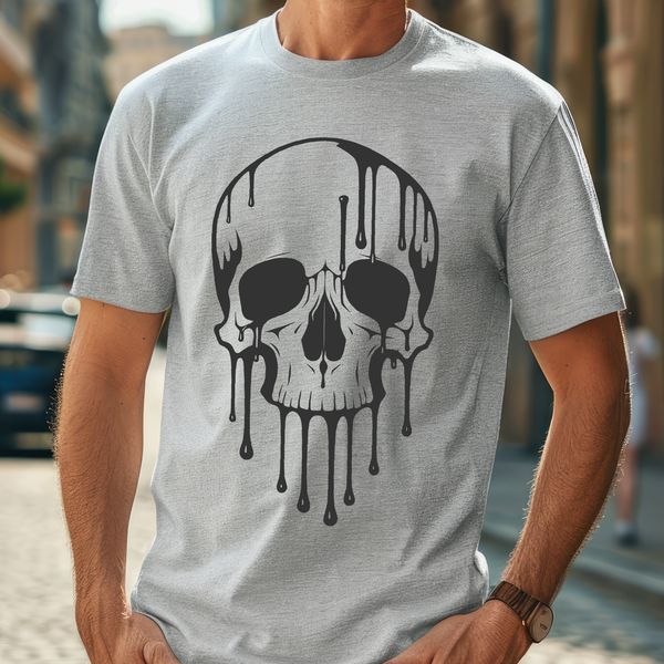 Dripping Skull Vector Design A vector design of a skull with dripping effects, suitable for Halloween decorations or designs.